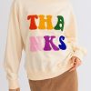 Thanks Chenille Embroidered Graphic Apricot Sweatshirt - Image 7