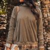 Women's Breen Plaid Patchwork High Neck Blouse with Knotted Hem - Image 5