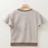 Women's Parchment Striped Ruffle Short Sleeve Top with Contrast Details - Image 6