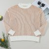 Women's Chestnut Striped Textured Knit Contrast Edge Loose Sweater - Image 8