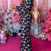 Women's Navy Blue Colorful Christmas Lights Print Pajama Set - Image 2