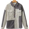 Women's Black Stripe 2-Tone Patchwork Blouse with Half Buttons and Chest Pockets - Image 11