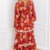 Orange Floral Print Lace Trim V Neck Maxi Dress for Women - Image 2