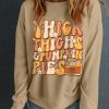 Women's Khaki Pumpkin Pies Graphic Sweatshirt - Fun Drop Shoulder Design for Fall - Image 4