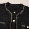 Chic Women's Black Shimmer Button-Up Cardigan with Flap Pockets - Image 9