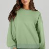 Grass Green Fleece Lined Drop Shoulder High Low Sweatshirt for Women - Image 3