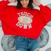 Women's Fiery Red TOUCH DOWN Football Graphic Pullover Sweatshirt - Casual Style - Image 2