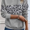 Women's Gray Leopard Quilted Patchwork Crew Neck Sweatshirt - Image 4