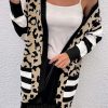 Women's Black Stripe Sleeve Leopard Print Open Front Cardigan with Pockets - Image 6