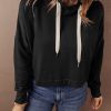 Women's Black Cropped Hoodie with Drop Shoulder and Adjustable Drawstring - Image 3