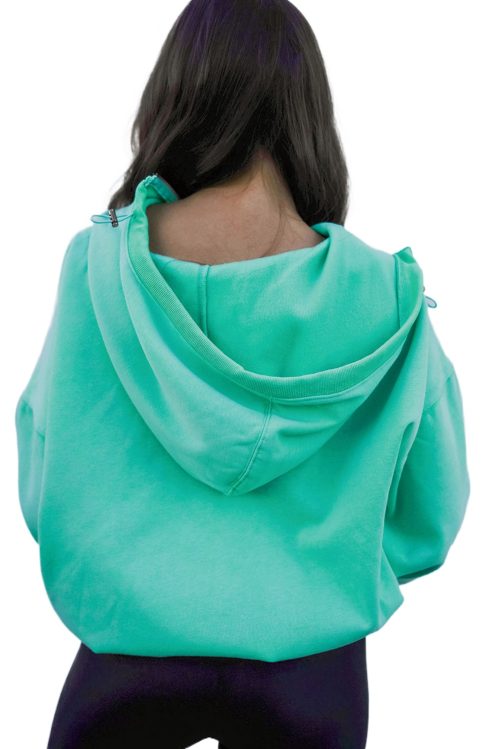 Women's Mint Green Drop Shoulder Half Zip Hoodie with Kangaroo Pocket