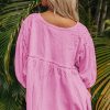 Women's Pink Lace Accent Babydoll Blouse with Bracelet Sleeves - Image 3