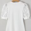 Women's Elegant White Lace Floral Patchwork Ribbed Knit Half Sleeve T-Shirt - Image 7