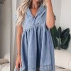 Beau Blue Cap Sleeve High Waist Denim Babydoll Dress for Women - Image 6