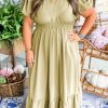 Laurel Green Plus Size Maxi Dress with Notched V Neck and Puff Sleeves - Image 5