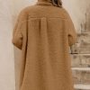 Women's Khaki Teddy Coat with Contrast Flap Pockets - Cozy Single Breasted Outerwear - Image 2