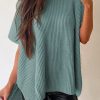 Women's Haze Blue Oversized Short Sleeve Sweater with Side Slits - Image 14