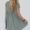 Women's Mist Green Frilled Gathered Seam Round Neck T-Shirt Dress with Pockets - Image 10