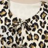 Women's Apricot Leopard Print Bubble Sleeve Bow Tie Front Peplum Blouse - Image 12