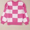 Women's Elegant Rose Stripe Checkered Bishop Sleeve Sweater - Luxuriously Soft Fabric - Image 7