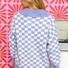 Plus Size Women's Purple Checkered Collared Buttons Pullover Sweater - Image 3