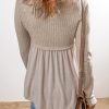 Feminine Smoke Gray Long Sleeve V Neck Babydoll Top - Image 2