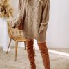 Women's Parchment Cable Knit Long Sleeve Sweater Dress - Image 8