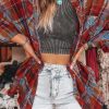 Women's Red Plaid Print Loose Vintage Shirt - Image 3