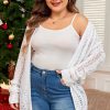 Women's Plus Size White Eyelet Knit Open Front Cardigan - Image 5