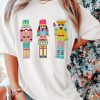 Women's White Chenille Nutcracker Doll Graphic Christmas Fashion Tee - Image 5