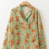 Women's Green Tiger Floral Printed Collared V Neck Casual Shirt - Image 3