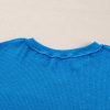 Women's Casual Blue Ribbed Long Sleeve Top with Exposed Seam Detail - Image 10