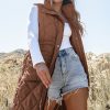 Women's Coffee Quilted Longline Puffer Vest with Stand Collar - Image 11