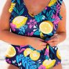 Women's Plus Size Blue Printed V Neck Wrap Knot Ruffled One Piece Swimwear - Image 9