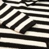 Women's White Stripe V Neck Pocketed Drawstring Hooded Sweater - Cozy Casual Style - Image 8