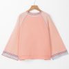 Women's Grapefruit Orange Waffle Knit Wide Bracelet Sleeve Raglan Top - Image 3