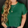 Women's Dark Green Plus Size Round Neck Rolled Sleeve T-Shirt for Casual Style - Image 6