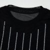 Women's Black Rhinestone Decor Striped Mesh Long Sleeve Bodysuit for Night Out - Image 11