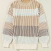 Women's Cozy Brown Colorblock Textured Knit Bubble Sleeve Sweater - Image 3