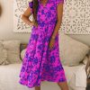 Women's Rose Floral Print Tiered Frilled Trim Flutter Sleeve Maxi Dress - Image 3