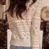 Women's White Geometric Lace Buttoned Long Sleeve Blouse - Image 3