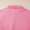 Women's Oversized Pink Solid Snap Buttons Collared Balloon Sleeve Sweatshirt - Image 8