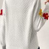 Women's White Colorful Flower Applique Textured Knit Sweater - Image 3