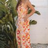 Women's Orange Floral V Neck Wide Leg Sleeveless Jumpsuit - Casual Summer Style - Image 3