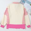Women's Pink Stripe Patchwork Long Sleeve Top with Sequin Heart Pattern - Image 7