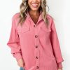 Women's Bonbon Pink Corduroy Flap Detail Button Up Split Shacket - Image 3