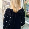 Women's Black Pearl Beaded Half Sleeve Velvet Top for Elegant Occasions - Image 2