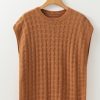 Women's Camel Round Neck Textured Knit Sweater Vest for Casual and Formal Wear - Image 6