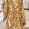Yellow Cream Floral Print V Neck Puff Sleeve Mini Dress - Image 2