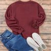 Women's Burgundy Plain Drop Shoulder Crewneck Pullover Sweatshirt - Cozy Casual Style - Image 7